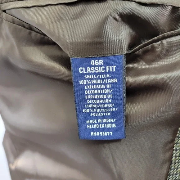 Stafford Essentials Men's Sport Coat Blazer Two Button Olive Wool Classic‎ 46R